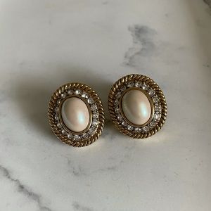 Vintage Rhinestone and Pearl Clip-Ons